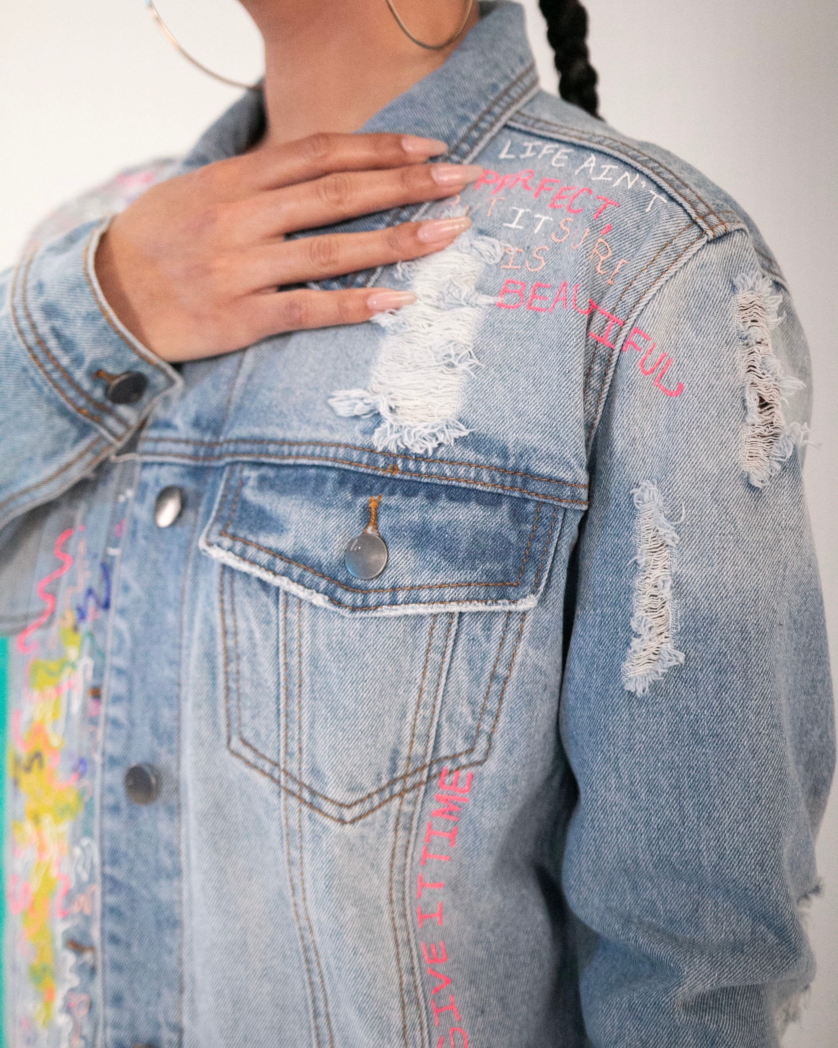 ‘My Thoughts’ Jacket - Hand Painted by Reverie (Size Small)